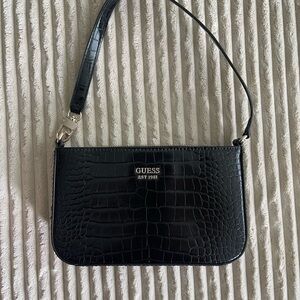 GUESS Black Croc-Pattern Shoulder Bag
